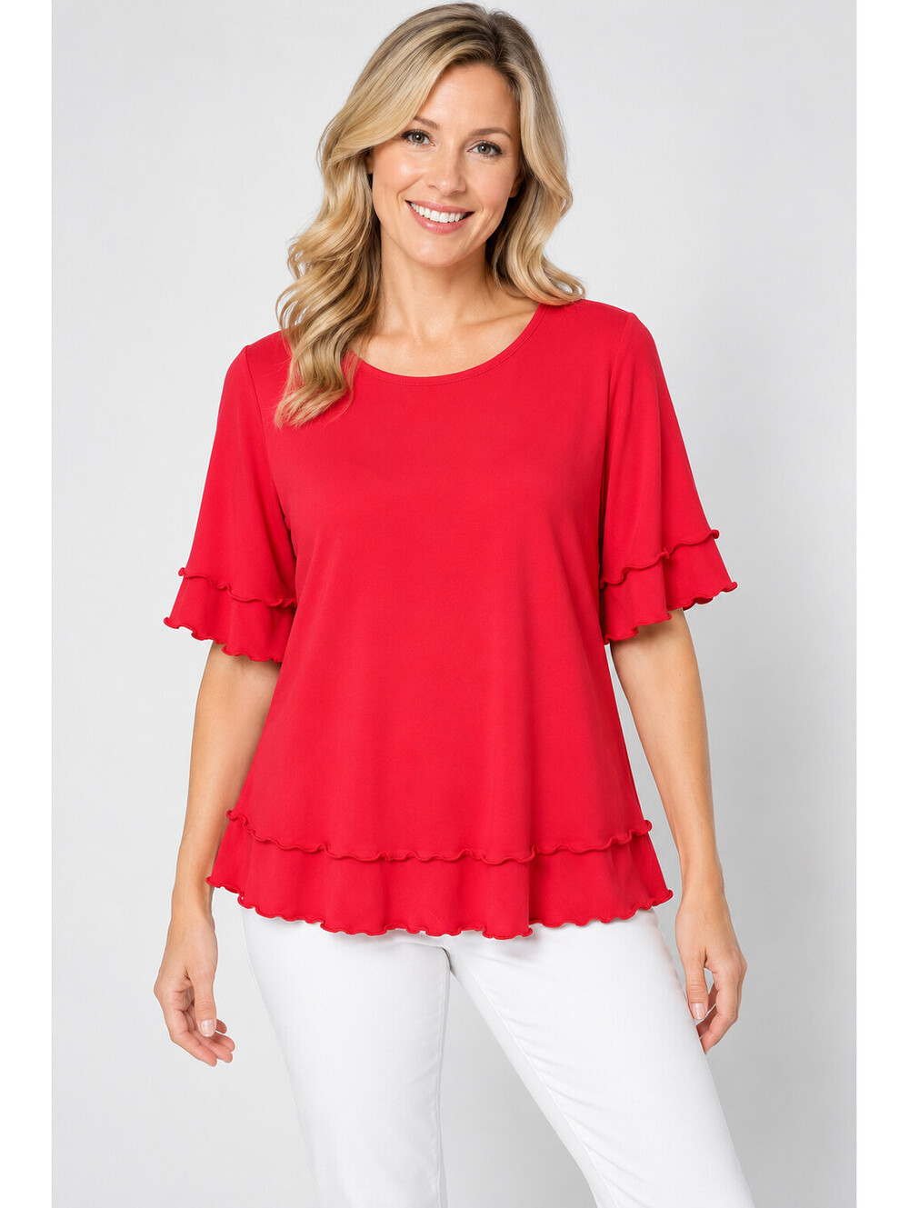 Women with Control Como Jersey Double Layered Top Coral Shell, Size Medium